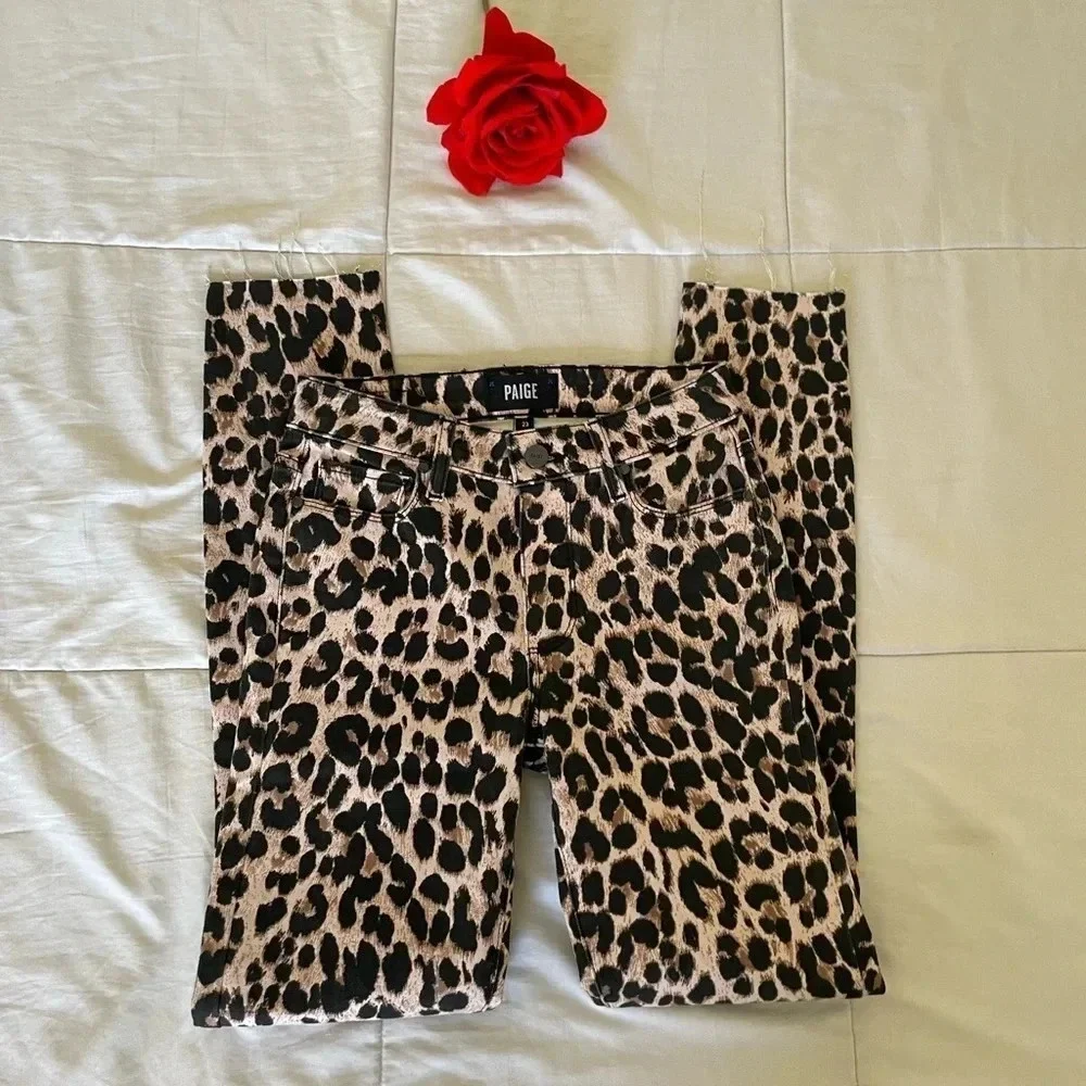 Paige Hoxton ankle leopard raw hem denim